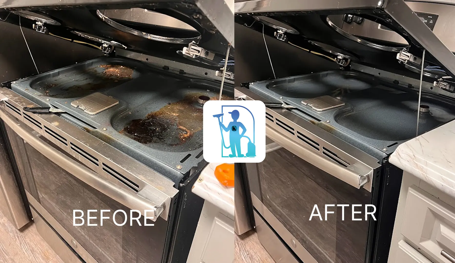 Before and after cleaning gallery result from oven cleaning